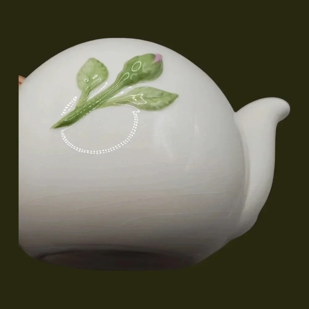 Teleflora rose ceramic teapot white pink color